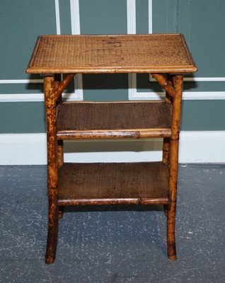 English Burnt Bamboo Three Tier Side End Lamp Table 1920s
