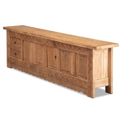 Carved Low Sideboard From Xinjiang - 19thC Carved Low Sideboard From Xinjiang - 19thC