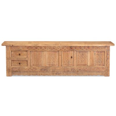 Carved Low Sideboard From Xinjiang - 19thC Carved Low Sideboard From Xinjiang - 19thC