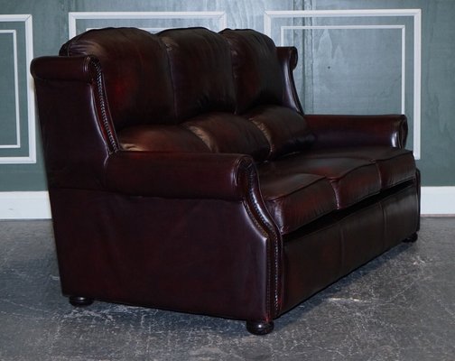 Vintage Thomas Lloyd Marlow Burgundy Leather 3 Seater Sofa 1980s for sale at Pamono