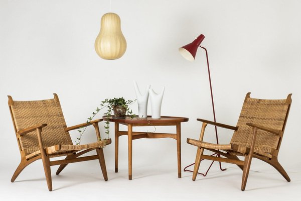 Mid Century Ch 27 Lounge Chairs by Hans J. Wegner for Carl Hansen Son 1950s Set of 2 for sale at Pamono