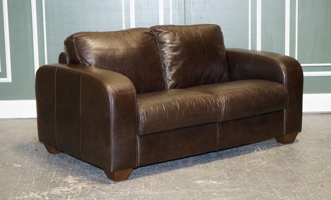 Vintage Chocolate Brown Leather Two Seater Sofa by Sofitalia for