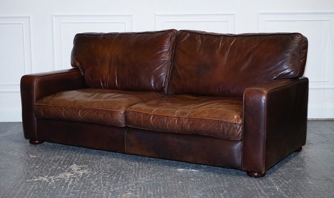 Vintage Brown Leather Sofa 1980s For