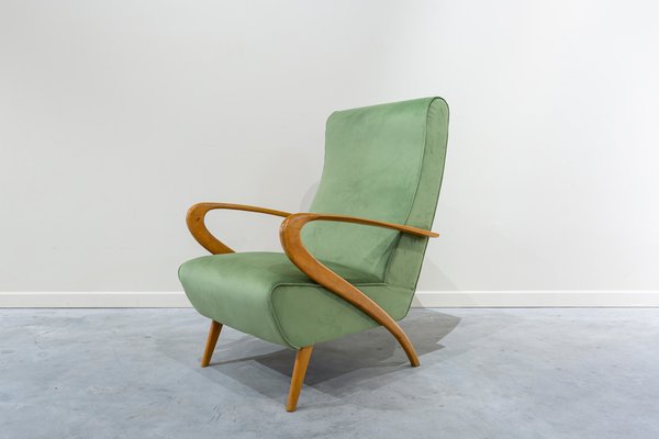 Mid Century Italian Armchair in Green Velvet 1950 for sale at Pamono