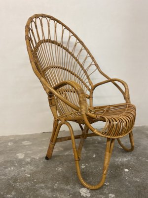 Mid Century Peacock Lounge Chair in Rattan and Bamboo by Roh