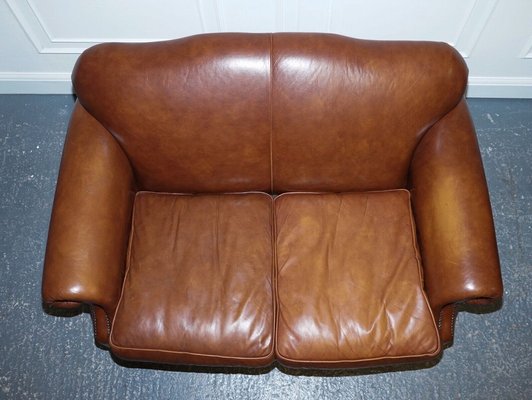 Vintage Brown Leather Hump Back 2 Seater Sofa from Laura Ashley