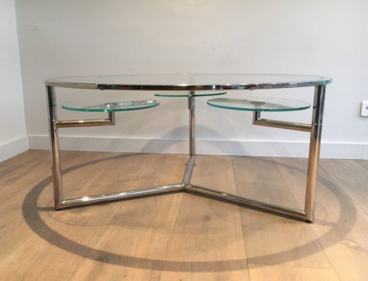 Round Coffee Table With Moveable Gl Tops 1970s For At Pamono Round Coffee Table With Moveable Gl Tops 1970s 2