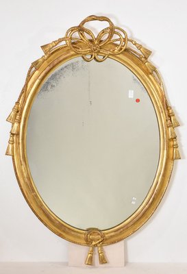 Antique Early 19th Century French Gold Leaf Oval Mirror w/ Bow and