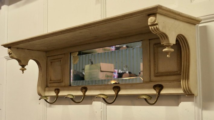 Arts and Crafts French Painted Wall Mirror with Shelf and Coat Hooks 1880s for sale at Pamono