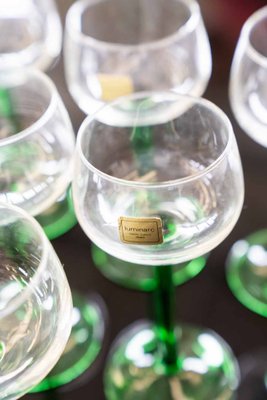 6 Alsatian wine glasses with green stems