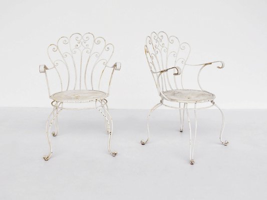 Distressed white metal chairs shop set of 4