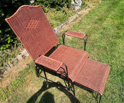Adjustable Wicker and Metal Garden Lounge Chair 1960s for sale at