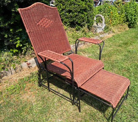 Adjustable Wicker and Metal Garden Lounge Chair, 1960s for sale at Pamono