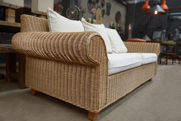 Vintage Bench Sofa in Rattan 1980s for sale at Pamono