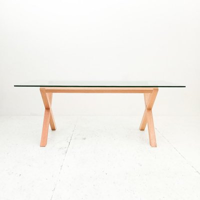 Wooden Dining Table with Glass Top
