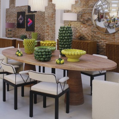 Italian Persa Marble Dining Table with Oval Top and Rounded Legs