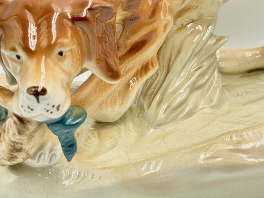 Large Hunting Dog with Duck Figurine in Porcelain from Royal Dux