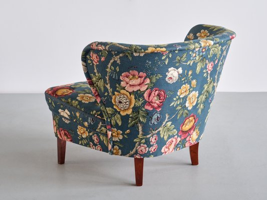 Lounge Chair in Floral Fabric and Birch by G sta Jonsson Sweden