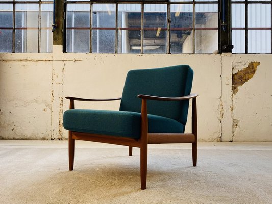Scandinavian Modern Easy Chair in Teak Upholstered with Hallingdal by Goldfeder 1960s