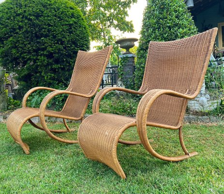 Set of Large Mid-Century Rattan and Wicker Garden Lounge Chairs, 1970s