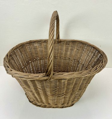 Large French Willow Wicker Basket with Handle 1960s