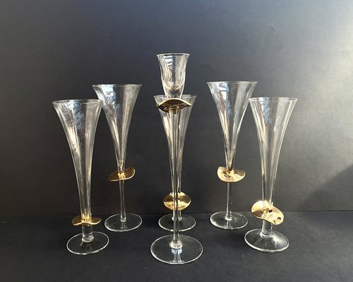 Vintage Crystal Glasses and Candlestick from K&k Styling, Germany, Set of 6  for sale at Pamono