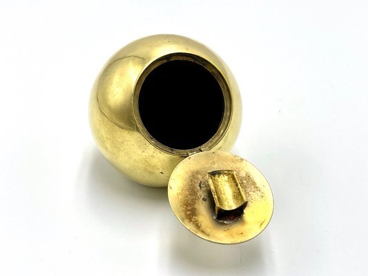Brass Spherical Ashtray with Flip-Top Lid, Almazan, Spain