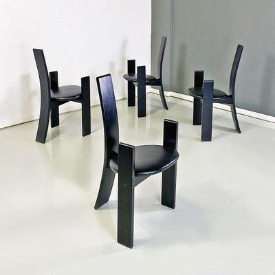 Mid-Century Italian Black Wood Golem Chairs attributed to Vico Magistretti  for Poggi, 1968, Set of
