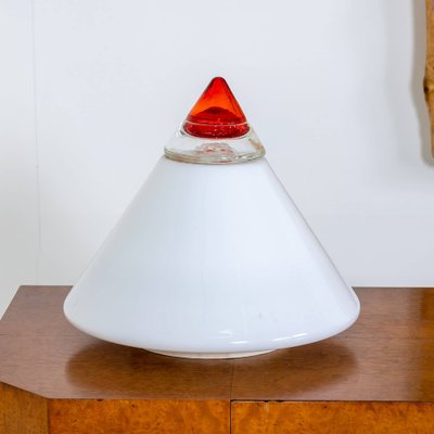 White and Red Glass Table Lamp by Leucos Italy 1960s