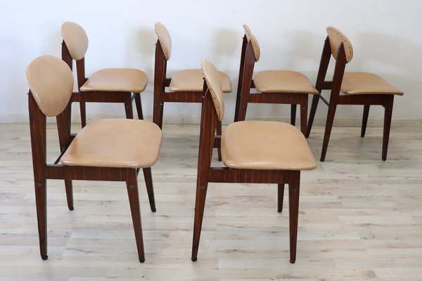 Dining Chairs in Beech Wood and Faux Leather, 1960s, Set of for