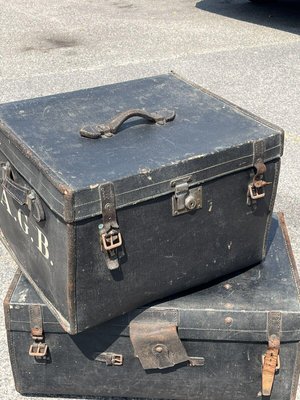 Two Vintage Leather Travelling Trunks, The Smaller Case by