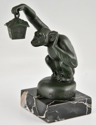 Art Deco Bookends Monkey with Lantern by Max Le Verrier