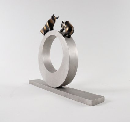 Reinhard Dachlauer, Bulle and Bär, 1980s, Bronze & Metal for sale at Pamono