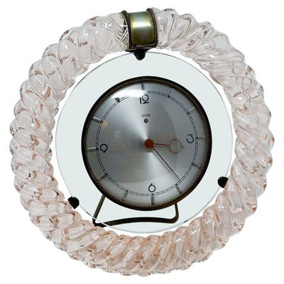 Reloj de mesa Art Déco Mid-Century moderno de cristal de Murano