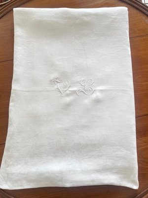 Antique French Tablecloth and Napkins in White Linen, 1900, Set of 24 for  sale at Pamono