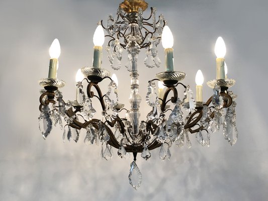 Vintage Chandelier in Brass and Glass Light 1950s for sale at Pamono