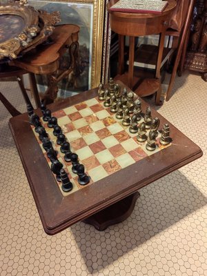 Vintage Wooden Chess Table With Chess Pieces, 1950-1960s for sale at Pamono