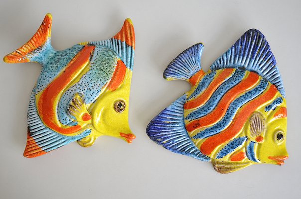 Mid-Century Ceramic Wall Fish Decorations, Italy, 1950s, Set of 2 for sale  at Pamono