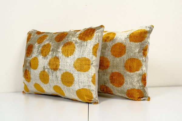 Pillow Covers Yellow Pattern Cushion Yellow Ikat Velvet Polka Dot