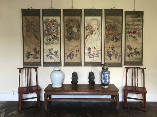 Large Japanese Edo Period Kakemono Scroll Hangings, 19th Century Large Japanese Edo Period Kakemono Scroll Hangings, 19th Century