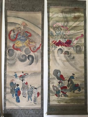 Large Japanese Edo Period Kakemono Scroll Hangings, 19th Century
