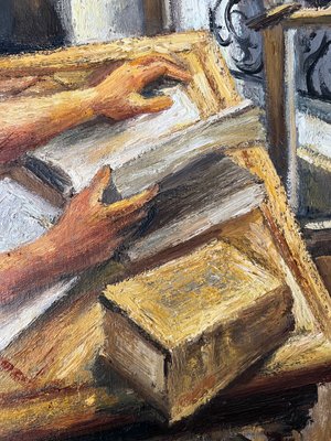 Unknown, Still Life with Palette and Books, Oil on Canvas, 1969
