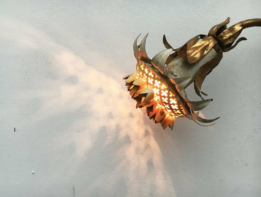 Mid-Century Italian Metal Sunflower Wall Lamp, 1960s for sale at 