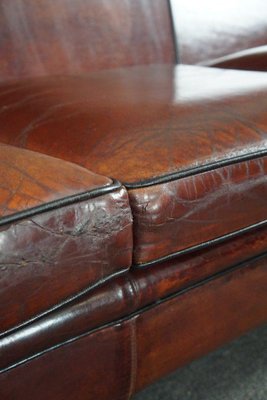 Sheep Leather Three Seater Sofa with Black Piping for sale at Pamono