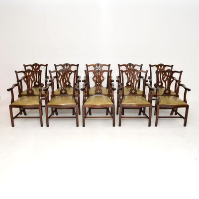 Antique Chippendale Carver Dining Chairs 1920s Set of 10 for
