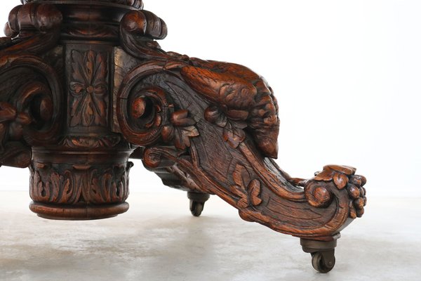 1910s Oval Desk Writing Table Tiger Oak Drawer Shelf Fluted