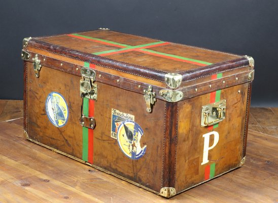 Leather Steamer Trunk with Key from 