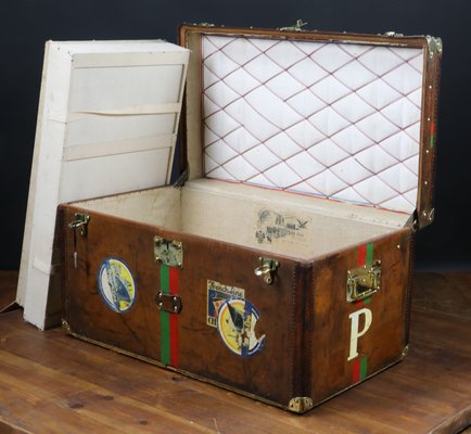 Goyard Suitcase Trunk With Leather Buckle Straps Rare Design 