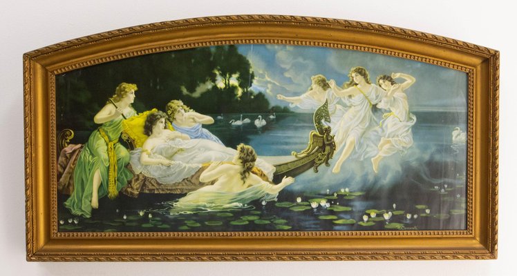 H Clementz, Boat of Nymphs, Late 19th Century, Chromolithograph