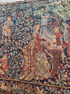 【A】フランスアンティーク David Johnston Tapisserie Vintage Aubusson Style Jaquar Tapestry with Medieval Museum Design